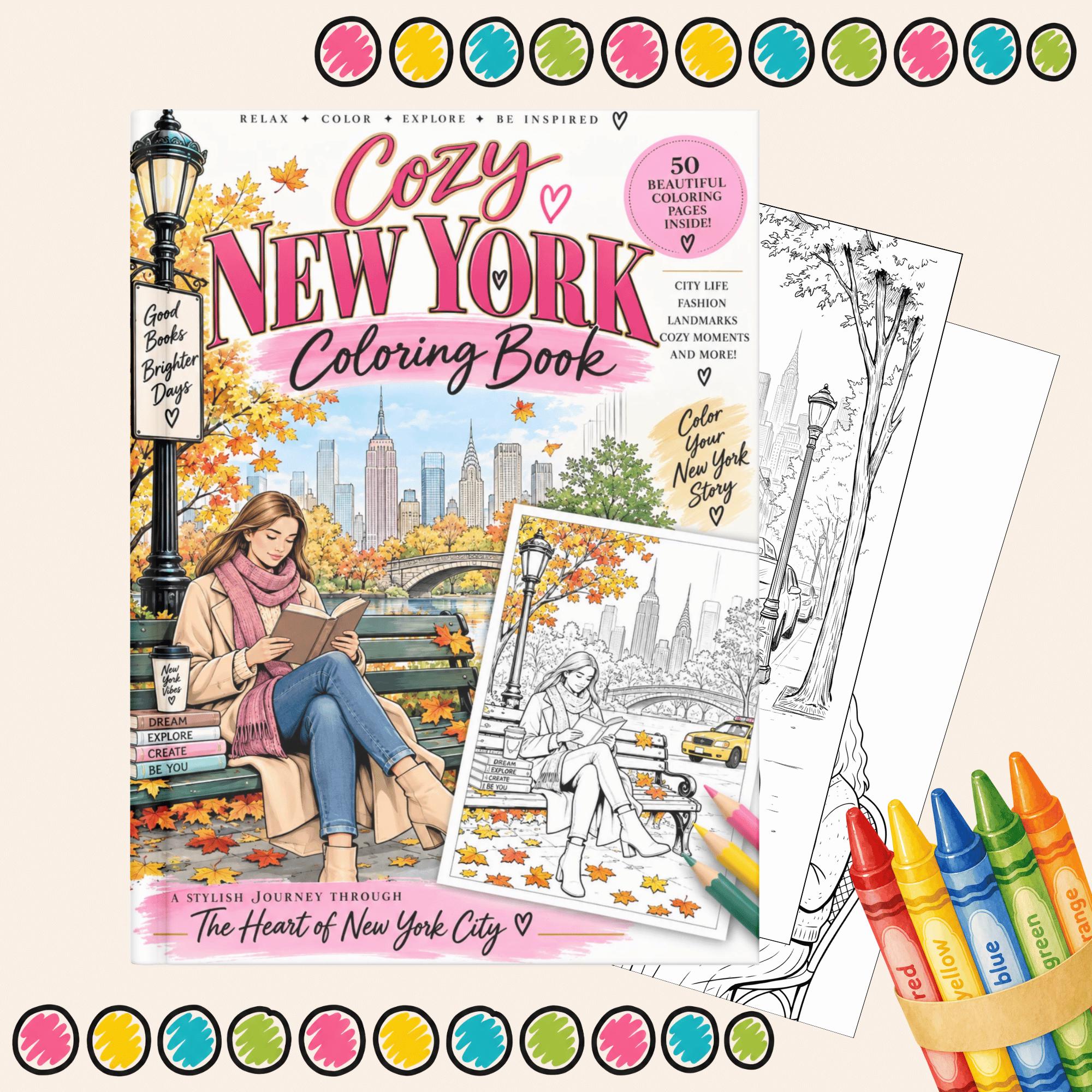 Cozy New York Colouring Book | NYC Café, Apartment & City Life Printable