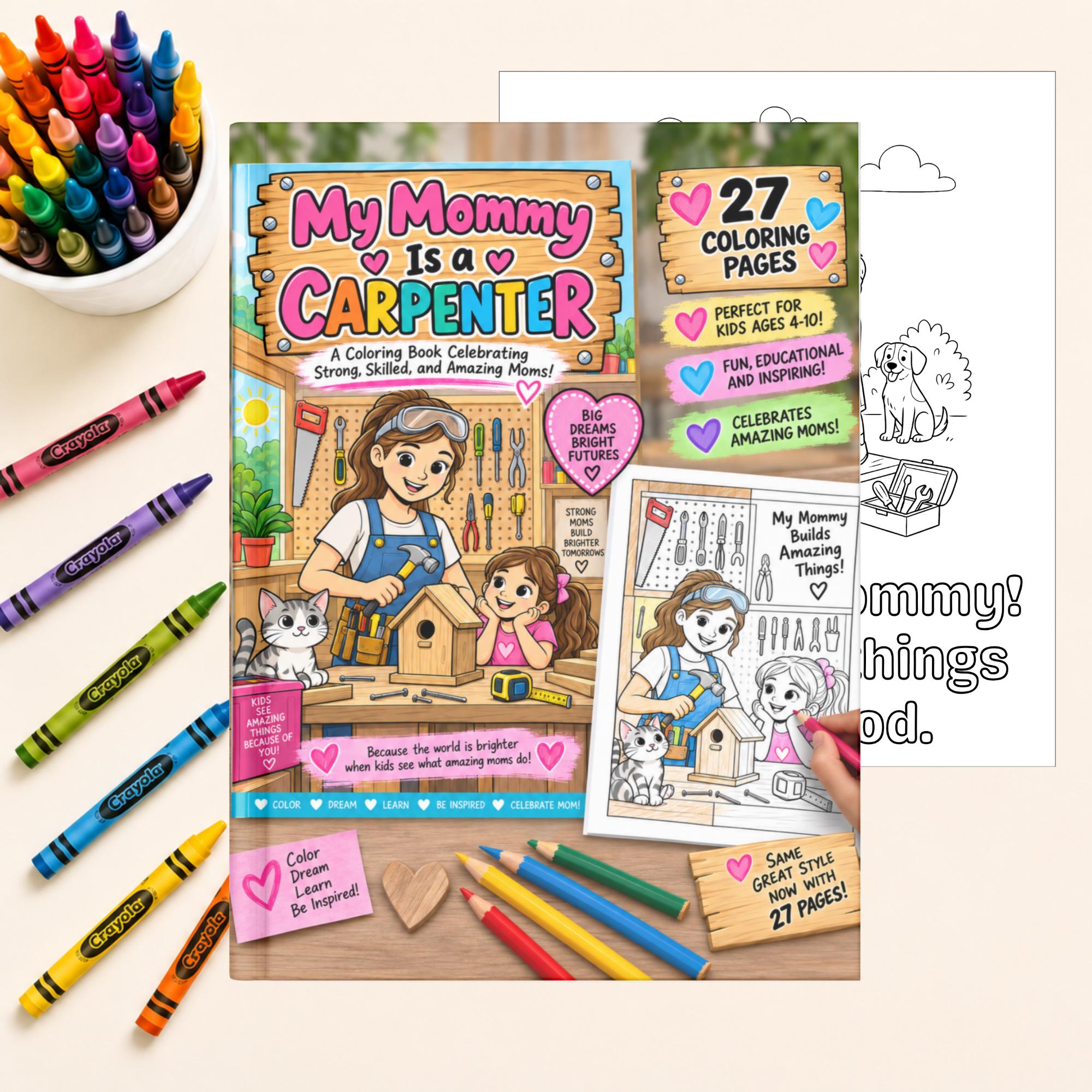 My Mommy Is a Carpenter Coloring Book for Kids, Printable Coloring Pages, Screen Free Activity, Instant Download PDF