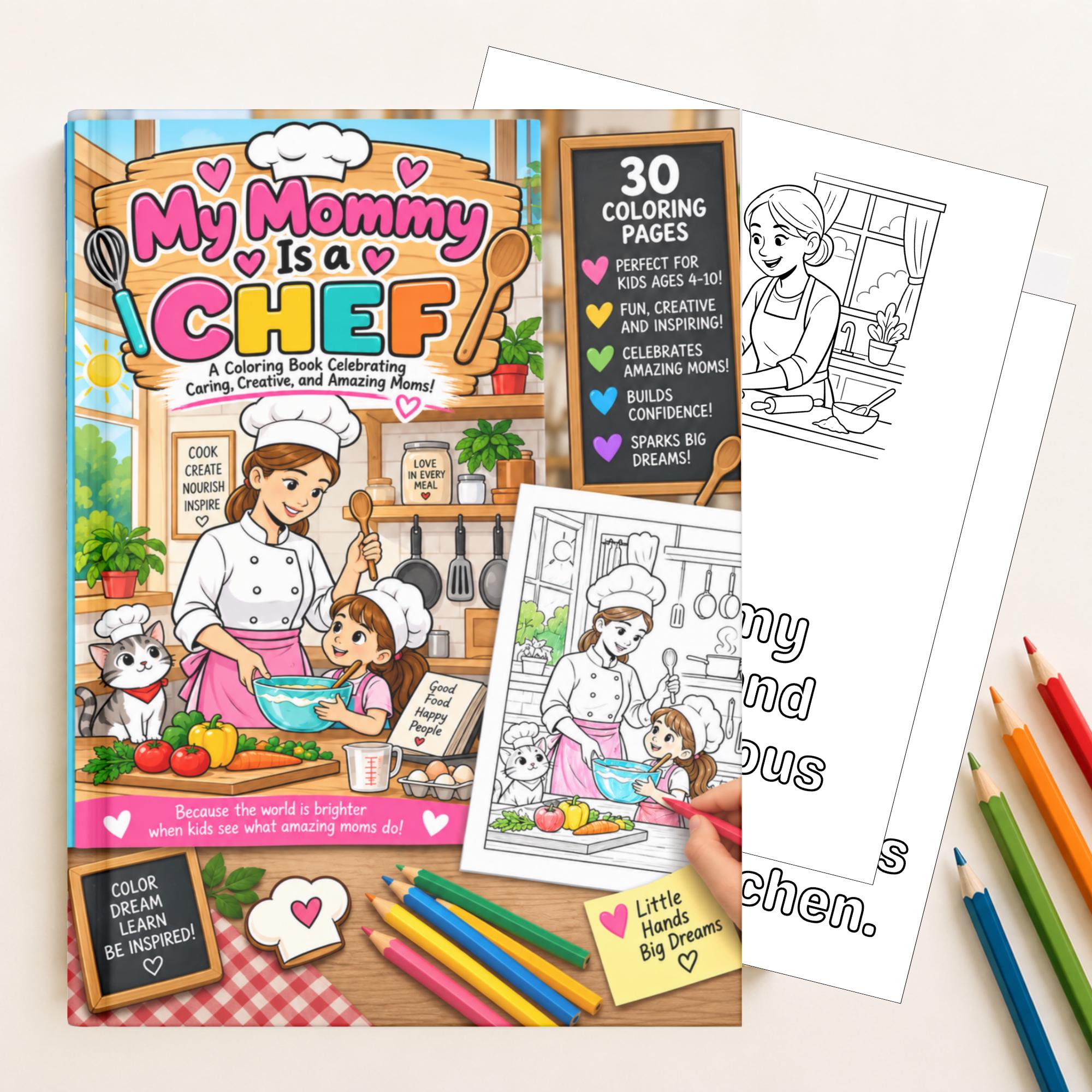 My Mommy Is a Chef Coloring Book for Kids, Printable Coloring Pages, Screen Free Activity, Instant Download PDF
