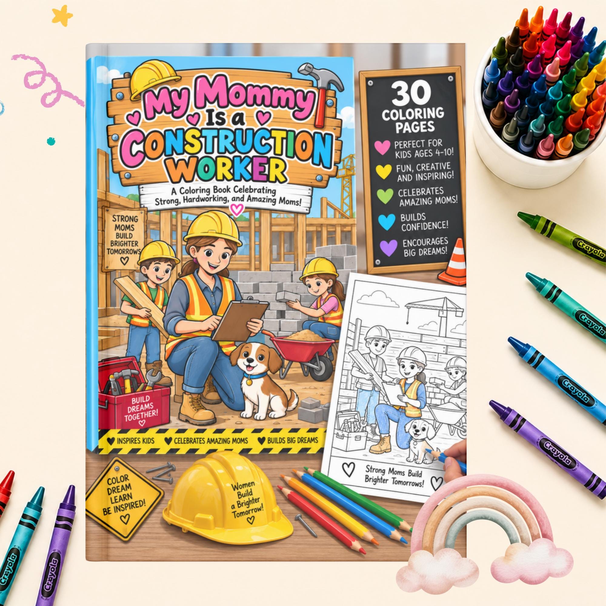 My Mommy Is a Construction Worker Coloring Book for Kids, Printable Coloring Pages, Screen Free Activity, Instant Download PDF