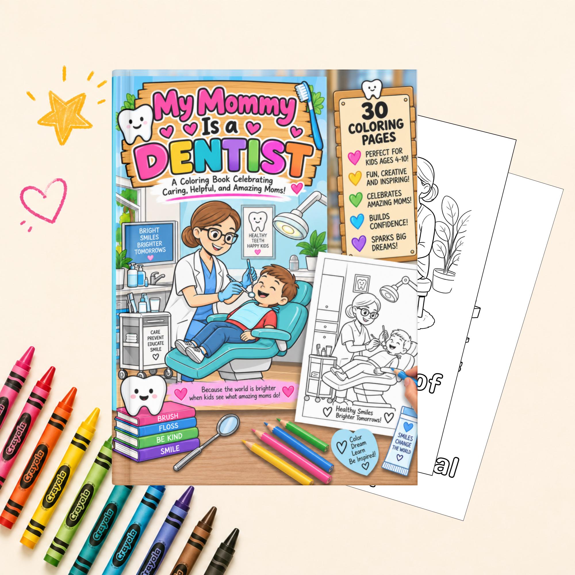 My Mommy Is a Dentist Coloring Book for Kids, Printable Coloring Pages, Screen Free Activity, Instant Download PDF