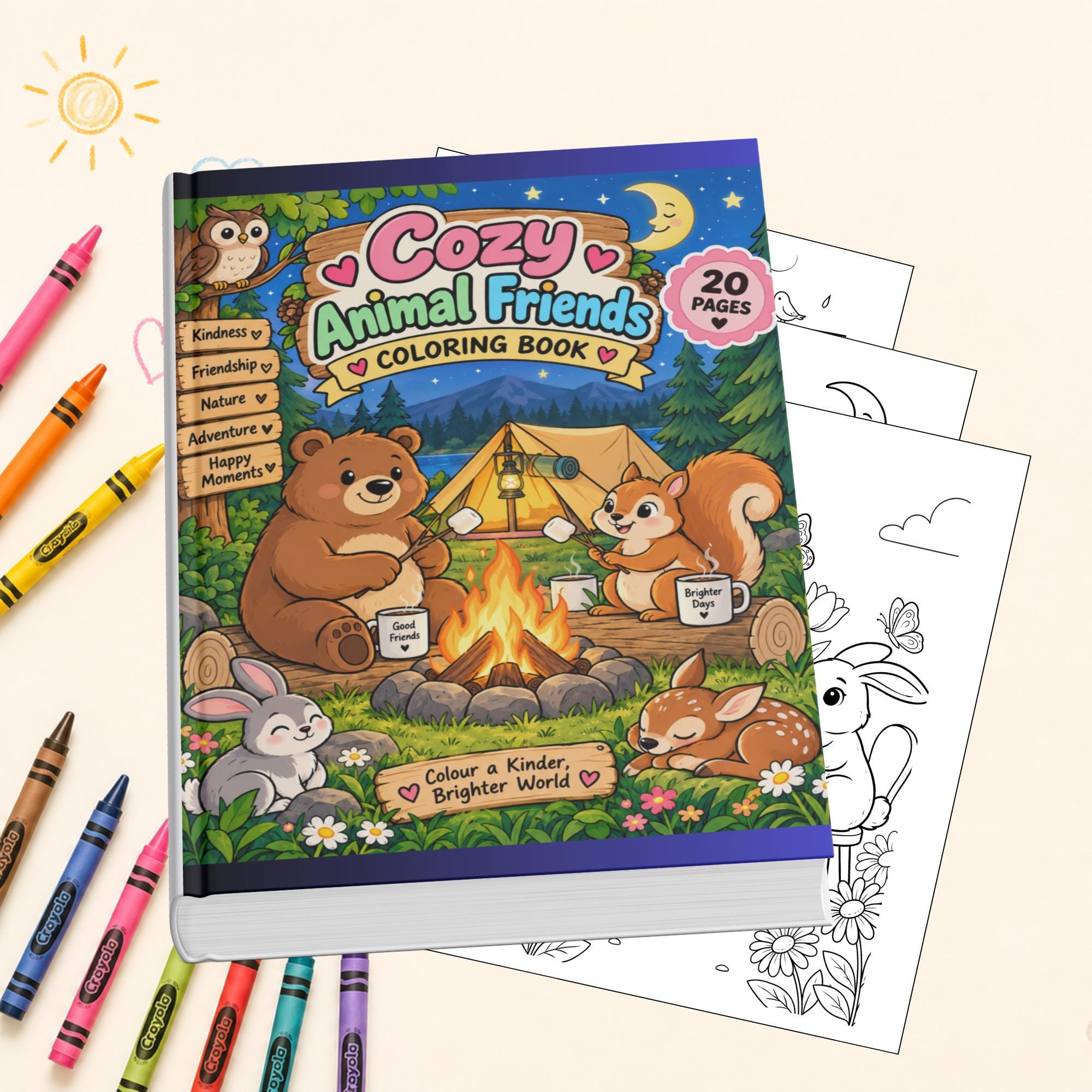 Cozy Animal Friends Coloring Book, Printable Coloring Pages for Kids, Teens And Adults, Fun Activity, Instant Download PDF