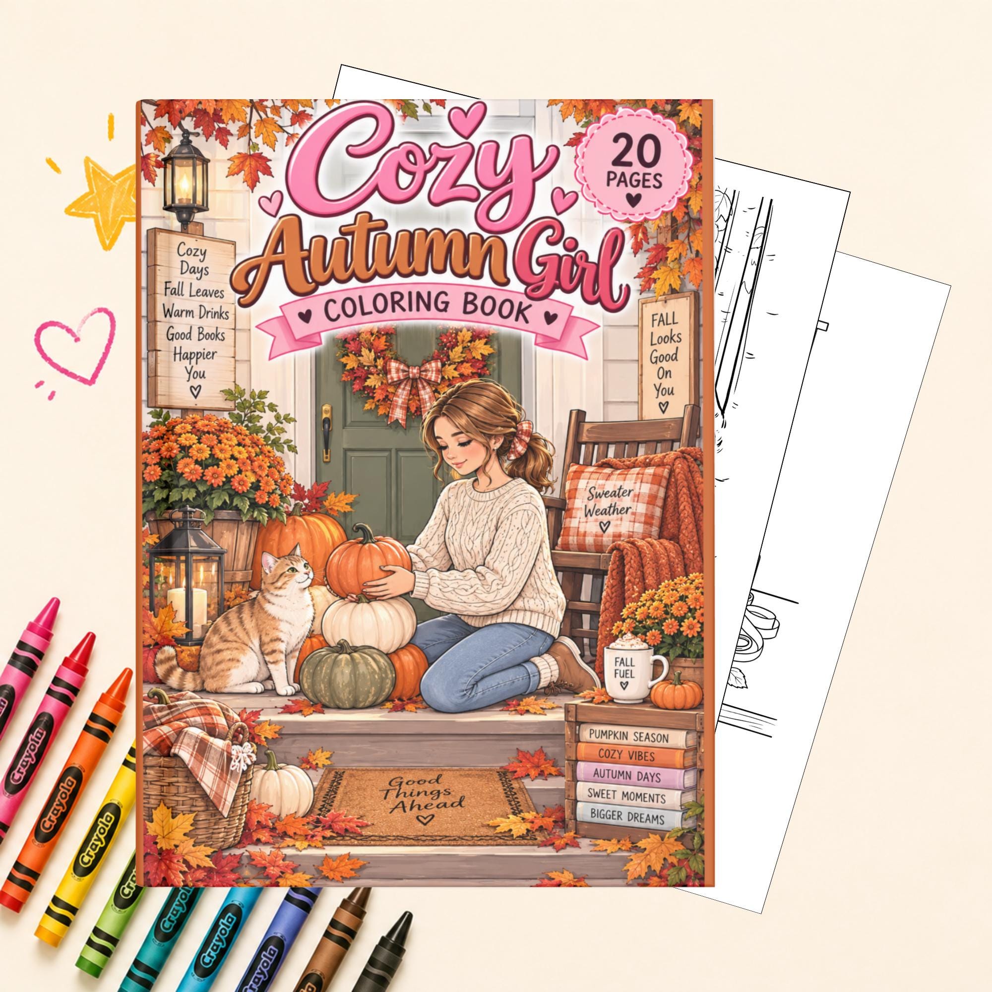 Cozy Autumn Girl Coloring Pages, Printable Coloring Book for Women And Teens, Cozy/Hygge Coloring Cozy Activity, Instant Download PDF