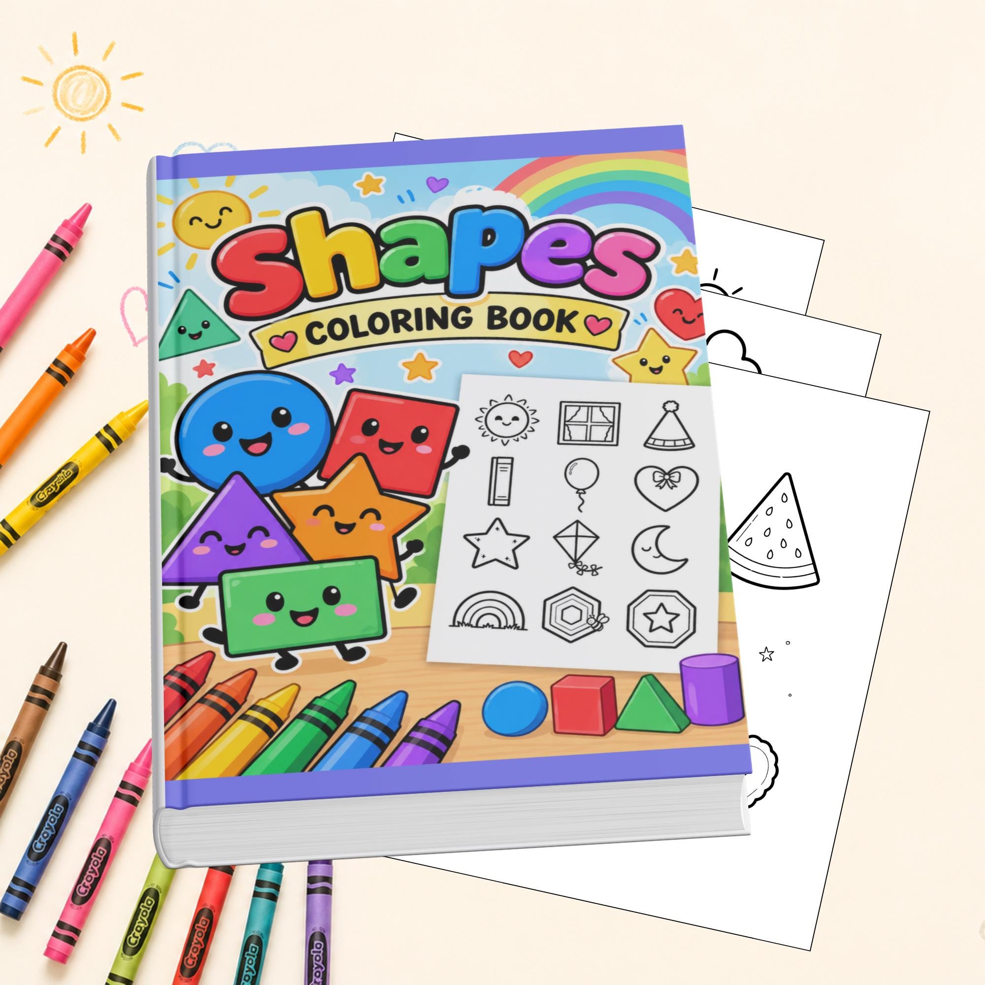 Shapes Coloring Pages, Printable Coloring Book for Preschool And Kindergarten, Classroom Activity, Instant Download PDF