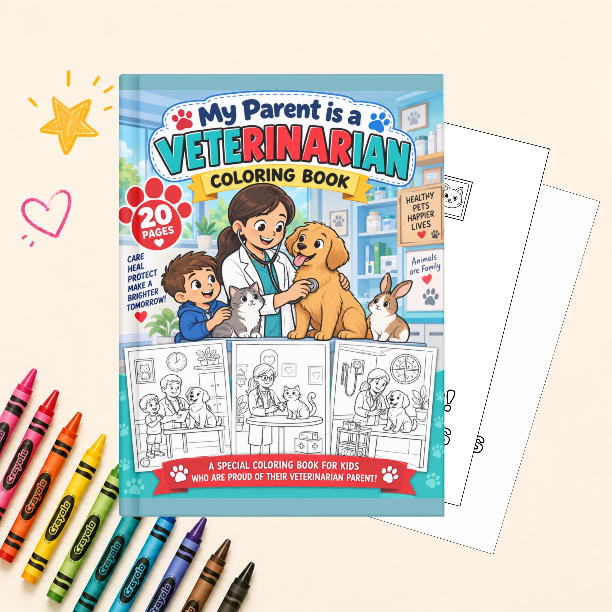Veterinarian Coloring Book for Kids, Community Helper Career Coloring Pages, Classroom Printable, Instant Download PDF