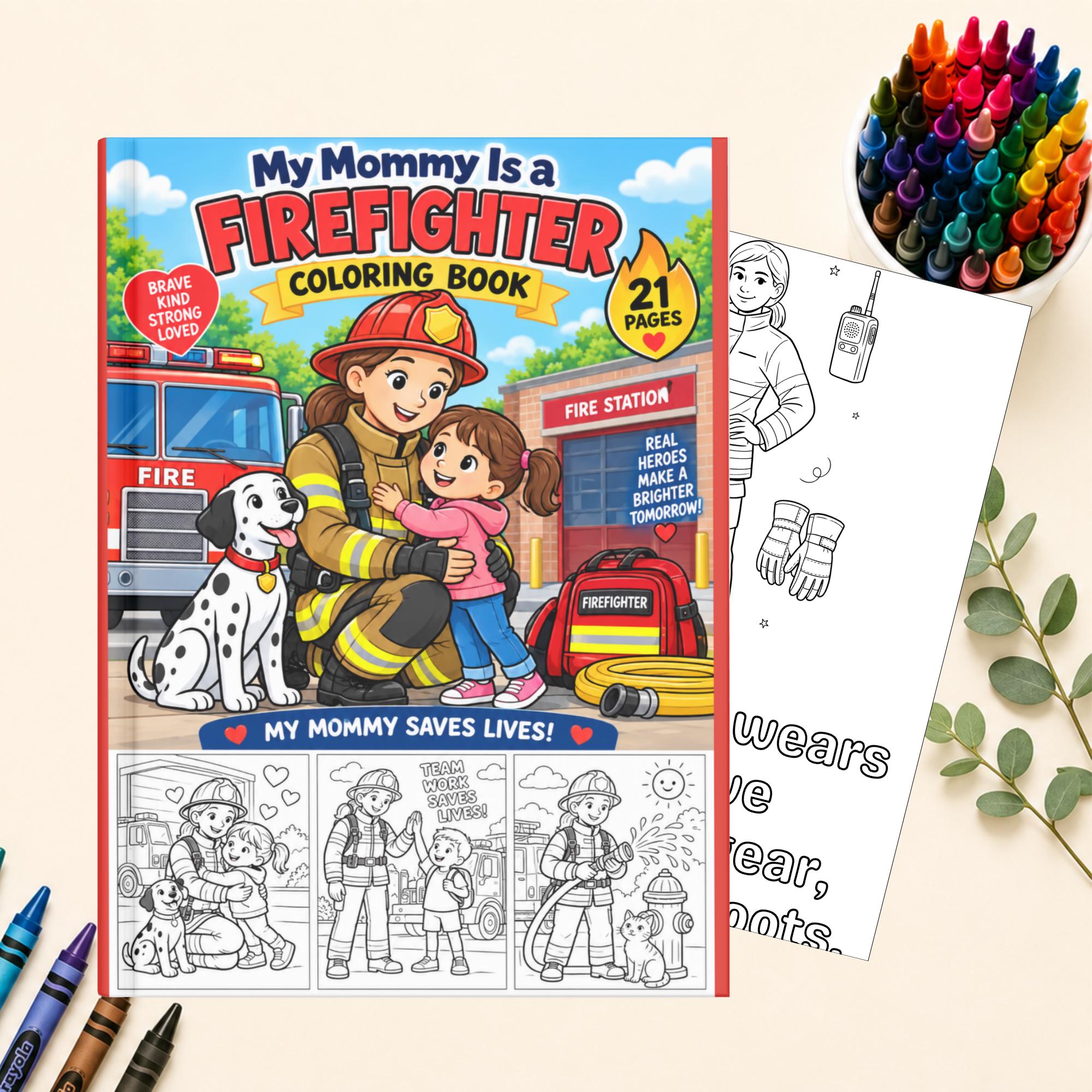 My Mommy Is a Firefighter Coloring Book for Kids, Printable Coloring Pages, Screen Free Activity, Instant Download PDF