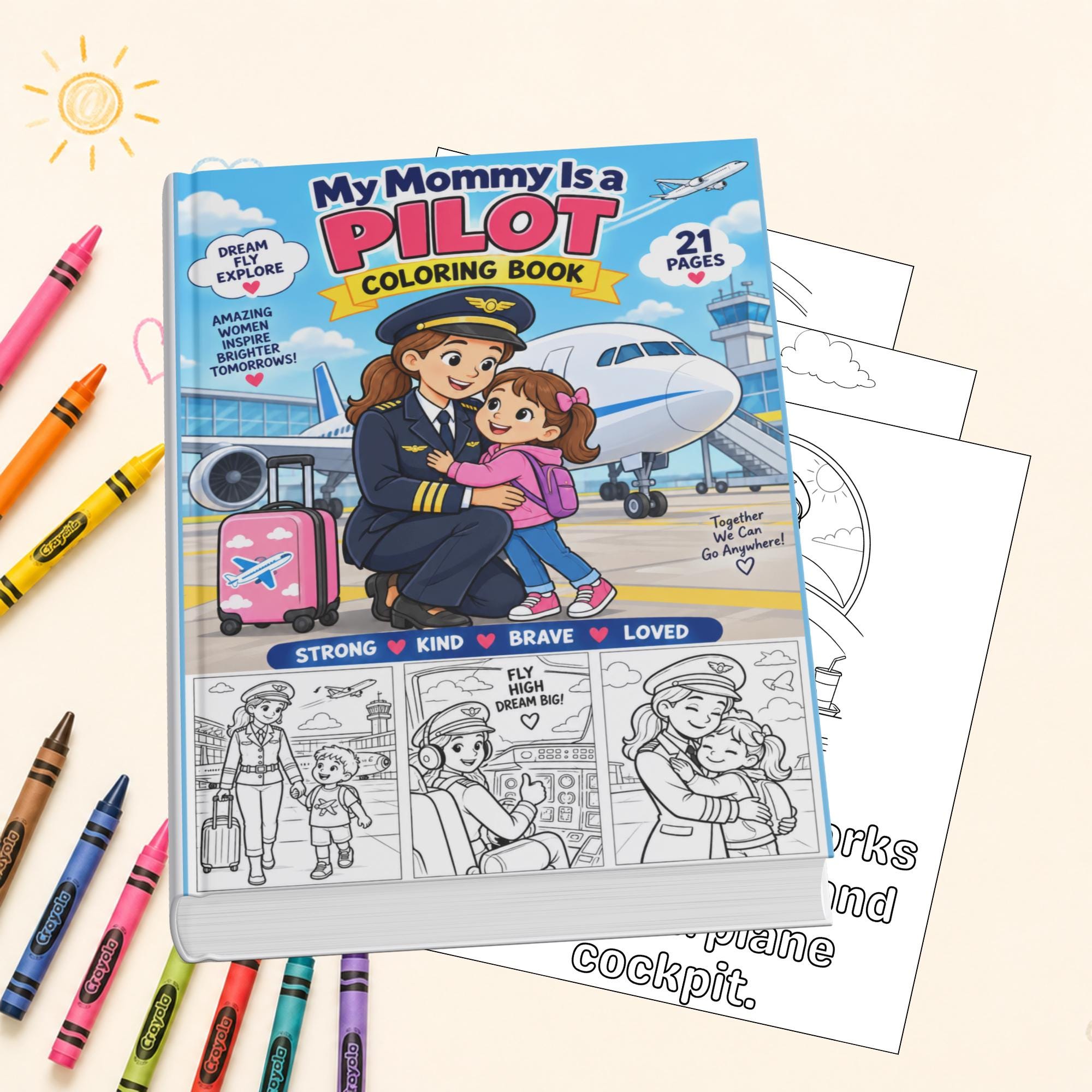 My Mommy Is a Pilot Coloring Book for Kids, Printable Coloring Pages, Screen Free Activity, Instant Download PDF