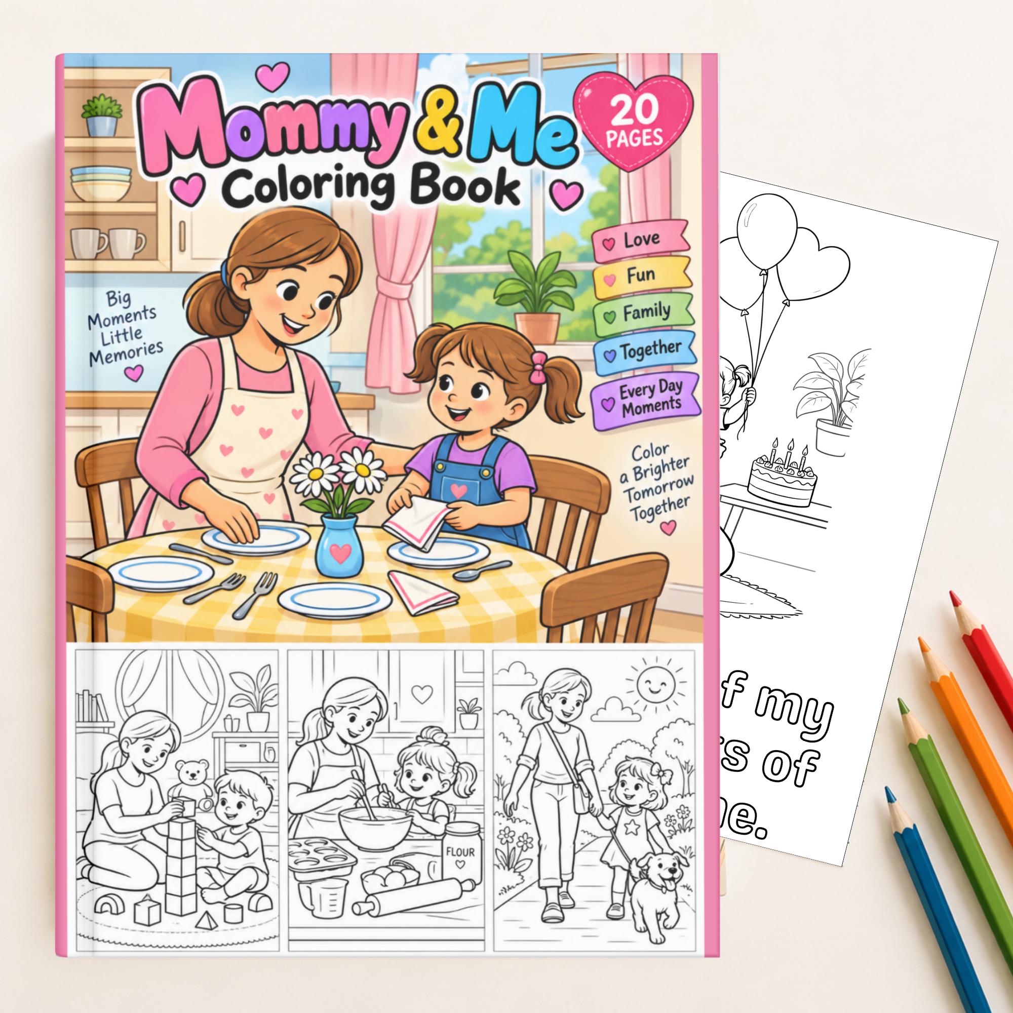 Mommy & Me Coloring Book for Kids, Printable Coloring Pages, Screen Free Activity, Instant Download PDF