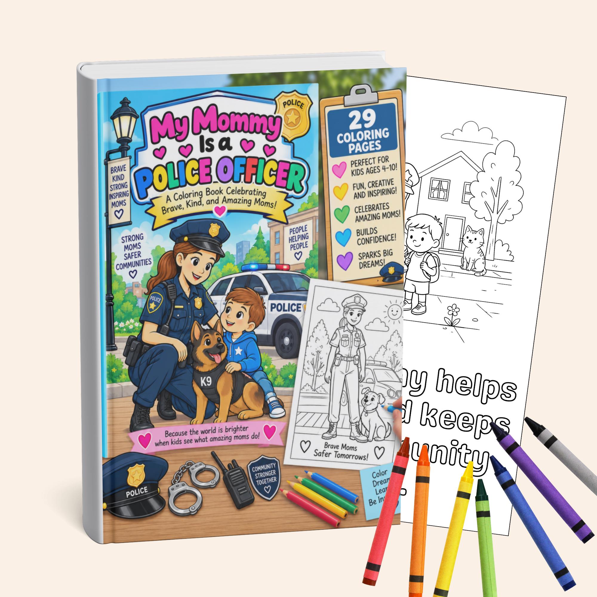 My Mommy Is a Police Officer Coloring Book for Kids, Printable Coloring Pages, Screen Free Activity, Instant Download PDF