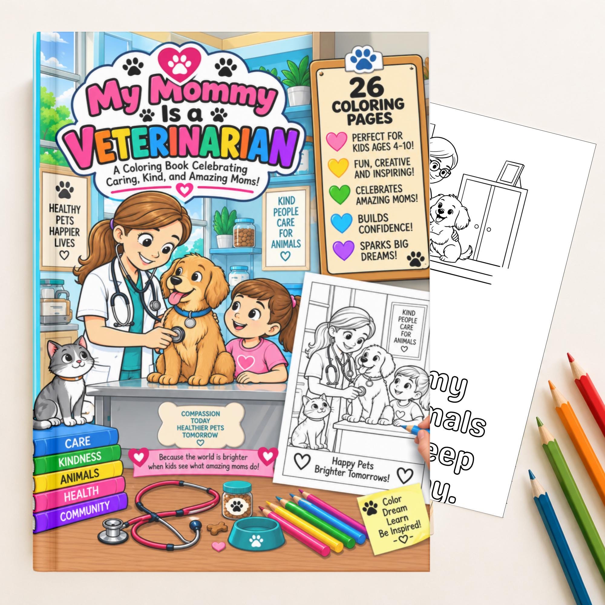 My Mommy Is a Veterinarian Coloring Book for Kids, Printable Coloring Pages, Screen Free Activity, Instant Download PDF