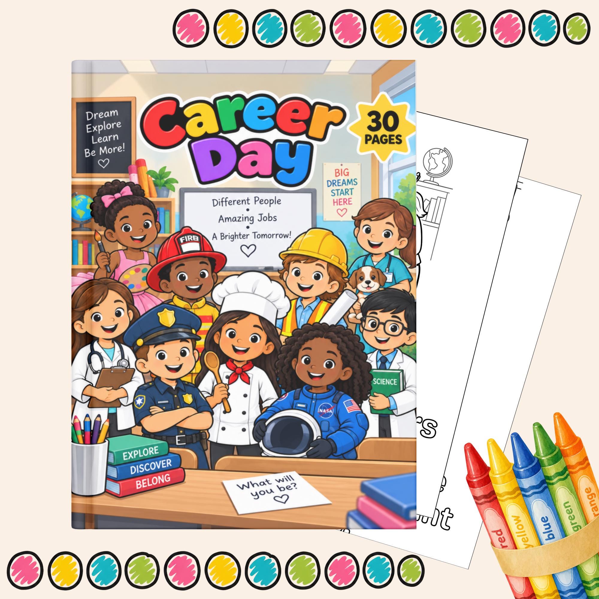 Career Day Coloring Book for Kids, Community Helper Career Coloring Pages, Classroom Printable, Instant Download PDF