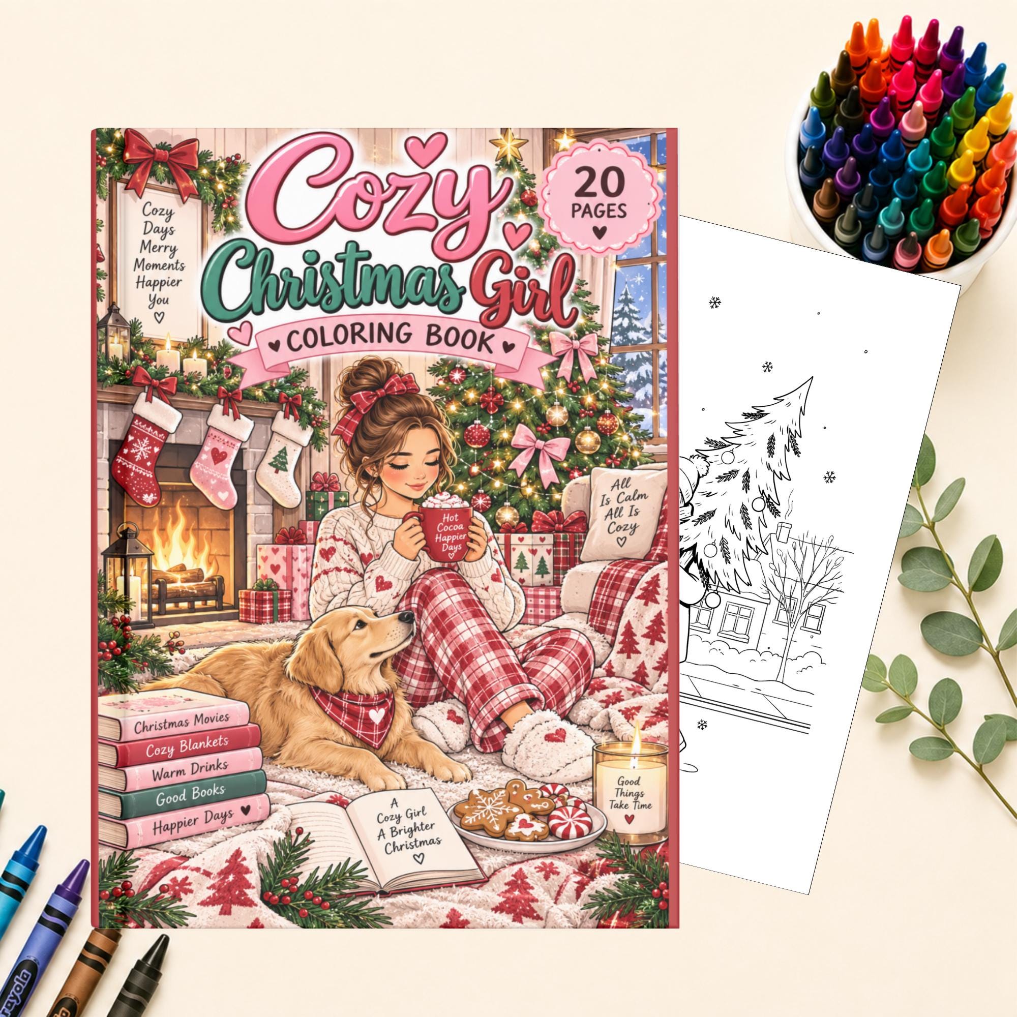 Cozy Christmas Girl Coloring Pages, Printable Coloring Book for Women And Teens, Cozy Activity, Cozy/Hygge Coloring Instant Download PDF