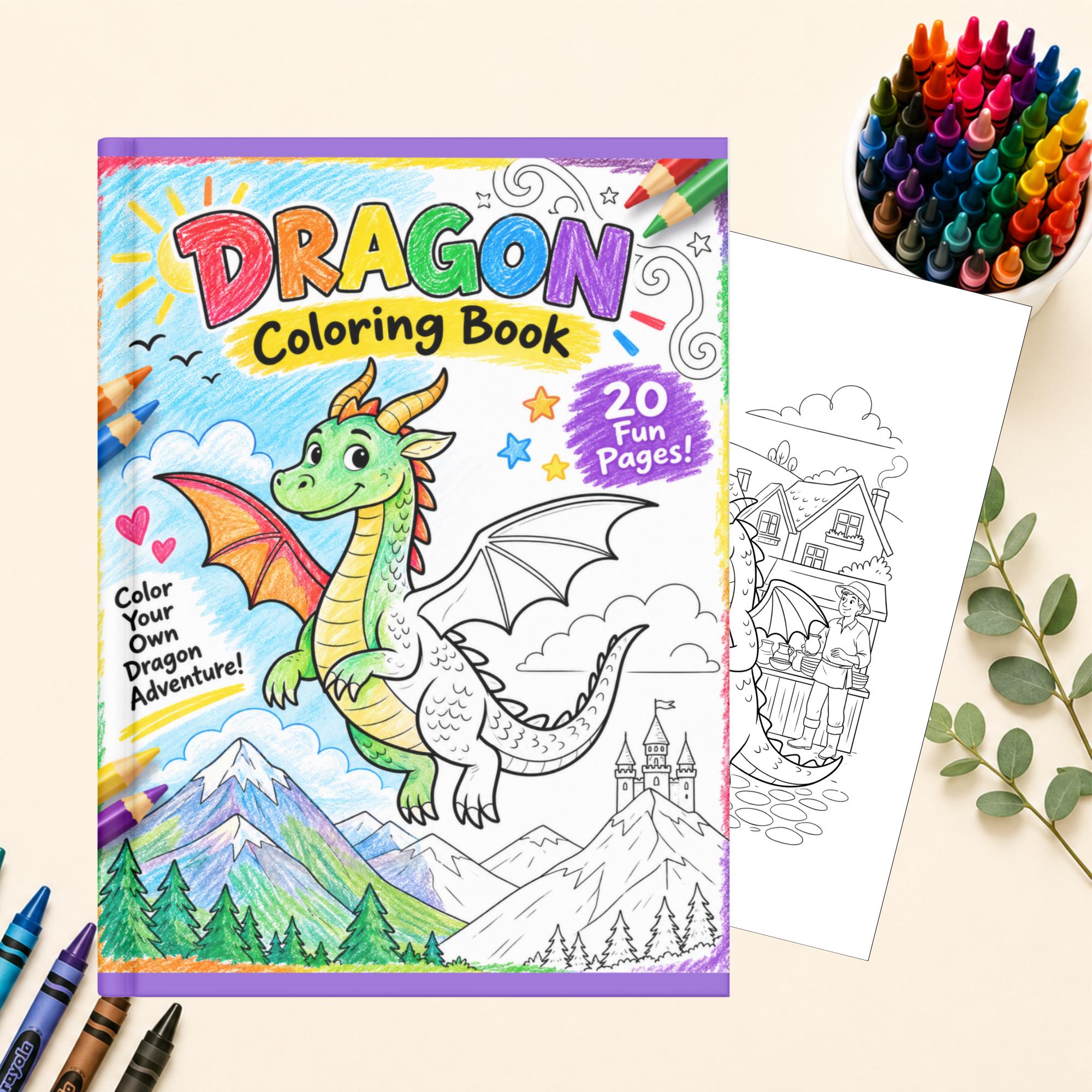 Dragon Coloring Book, Printable Coloring Pages for Kids Ages 4–8, Fun Activity, Instant Download PDF