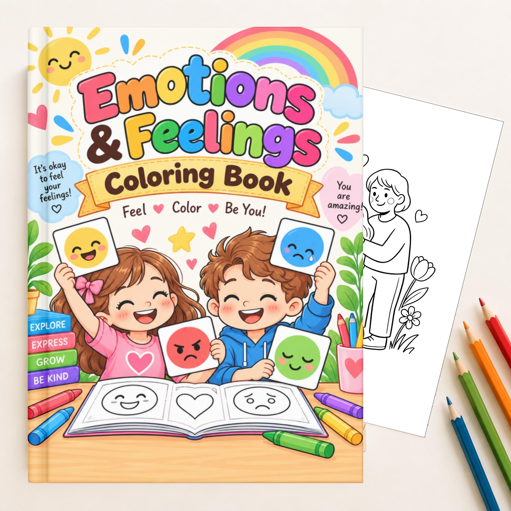 Emotions And Feelings Coloring Pages, Printable Coloring Book for Preschool And Elementary Kids, Classroom Activity, Instant Download PDF