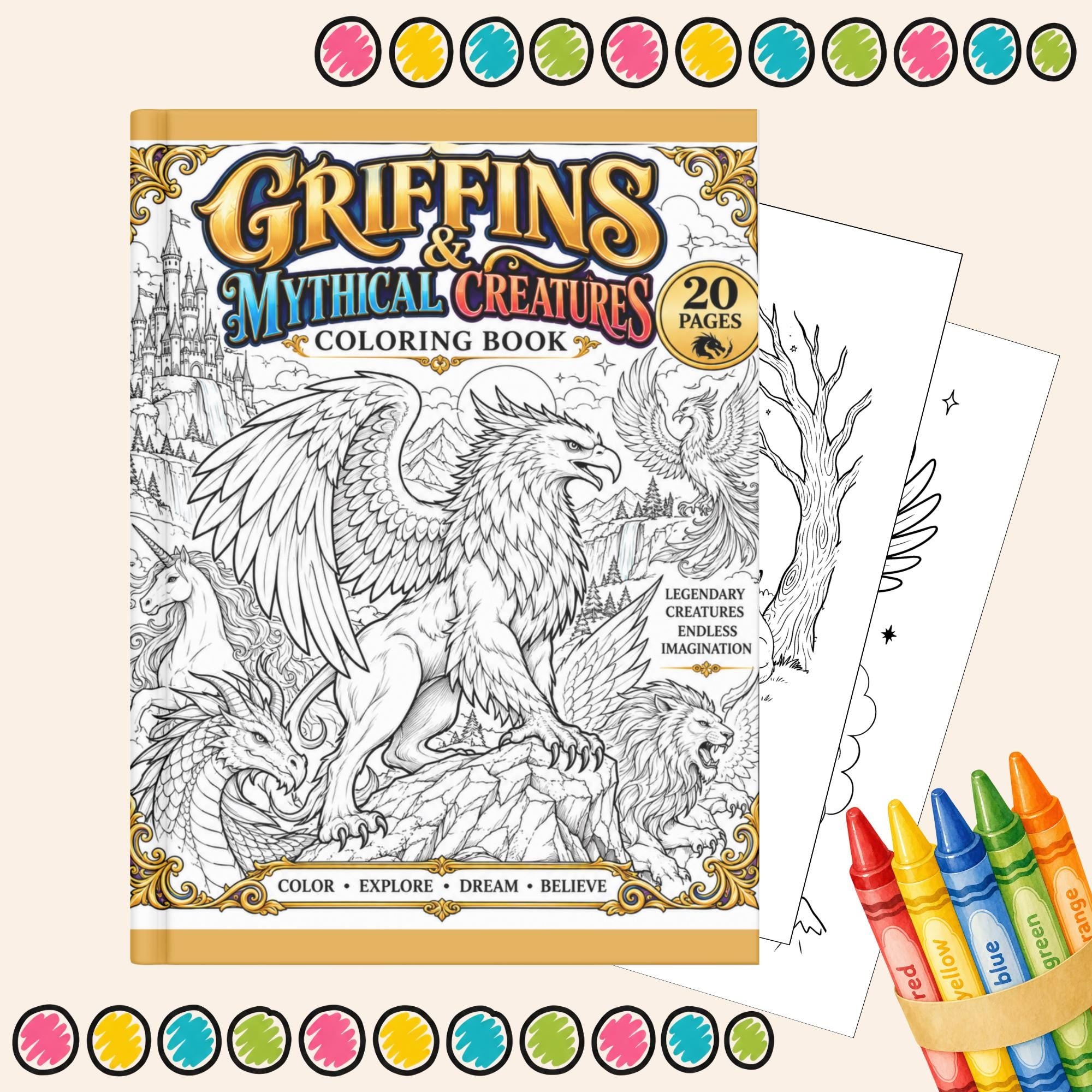 Griffins Mythical Creatures Coloring Book, Printable Coloring Pages for Kids, Teens And Fantasy Fans, Fun Activity, Instant Download PDF