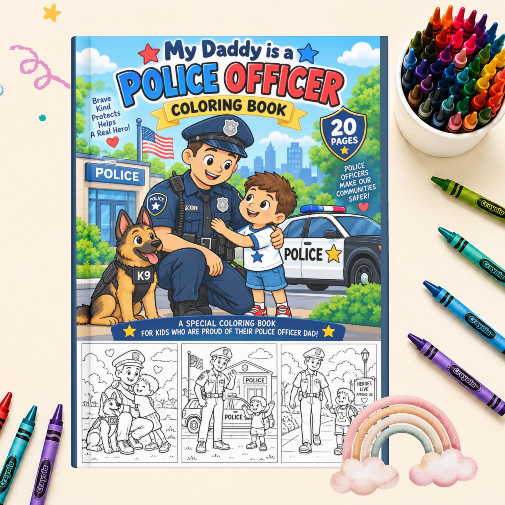 Police Officer Coloring Book for Kids, Community Helper Career Coloring Pages, Classroom Printable, Instant Download PDF