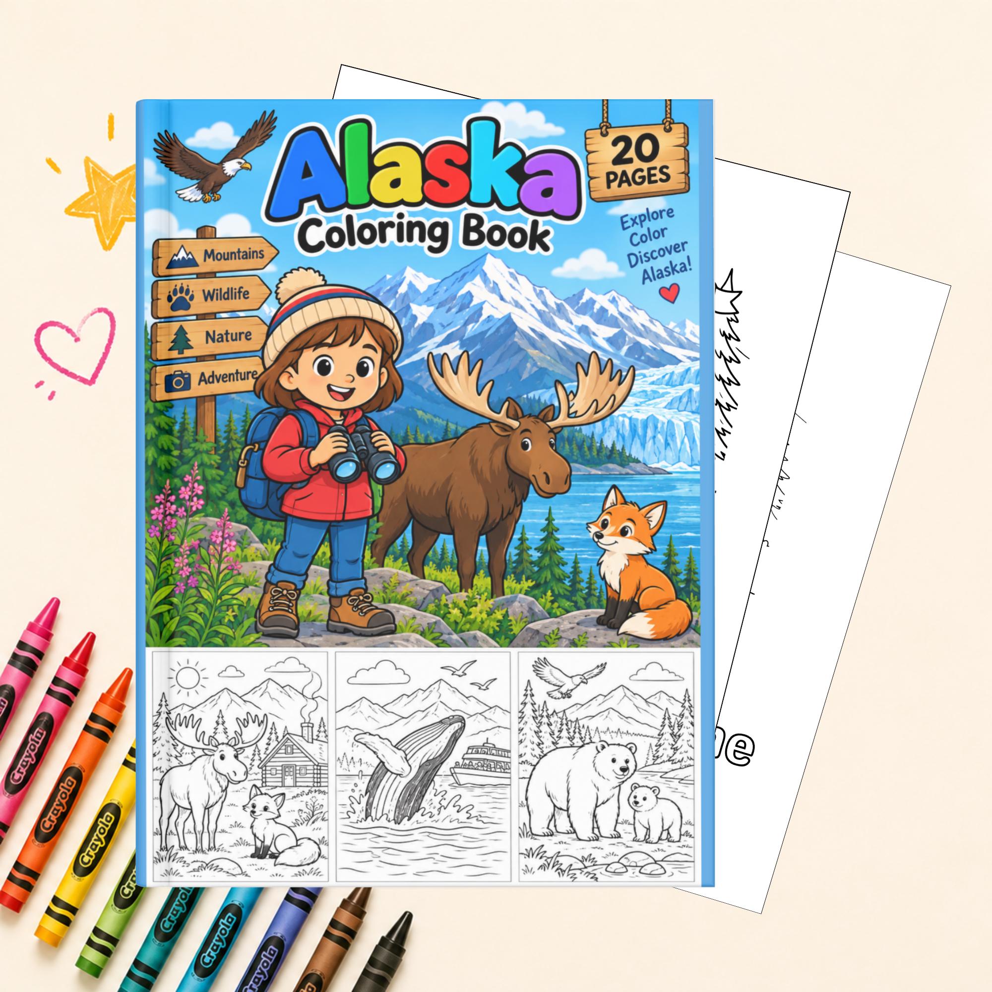 Alaska Coloring Pages for Kids, Travel & Geography Printable Activity, Homeschool Coloring Book PDF