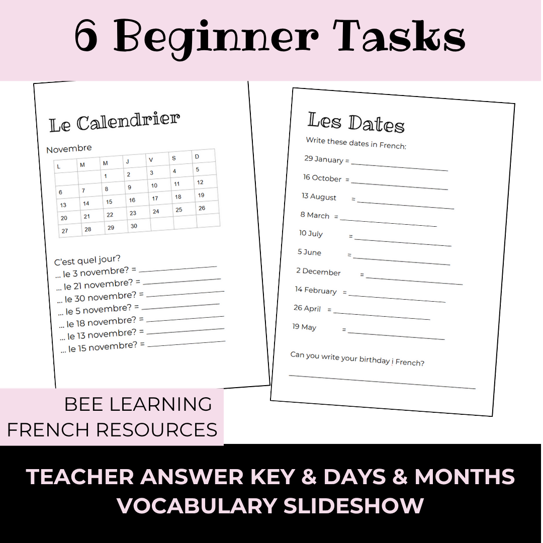French Days & Months | Worksheets, Puzzles & Vocabulary Activities