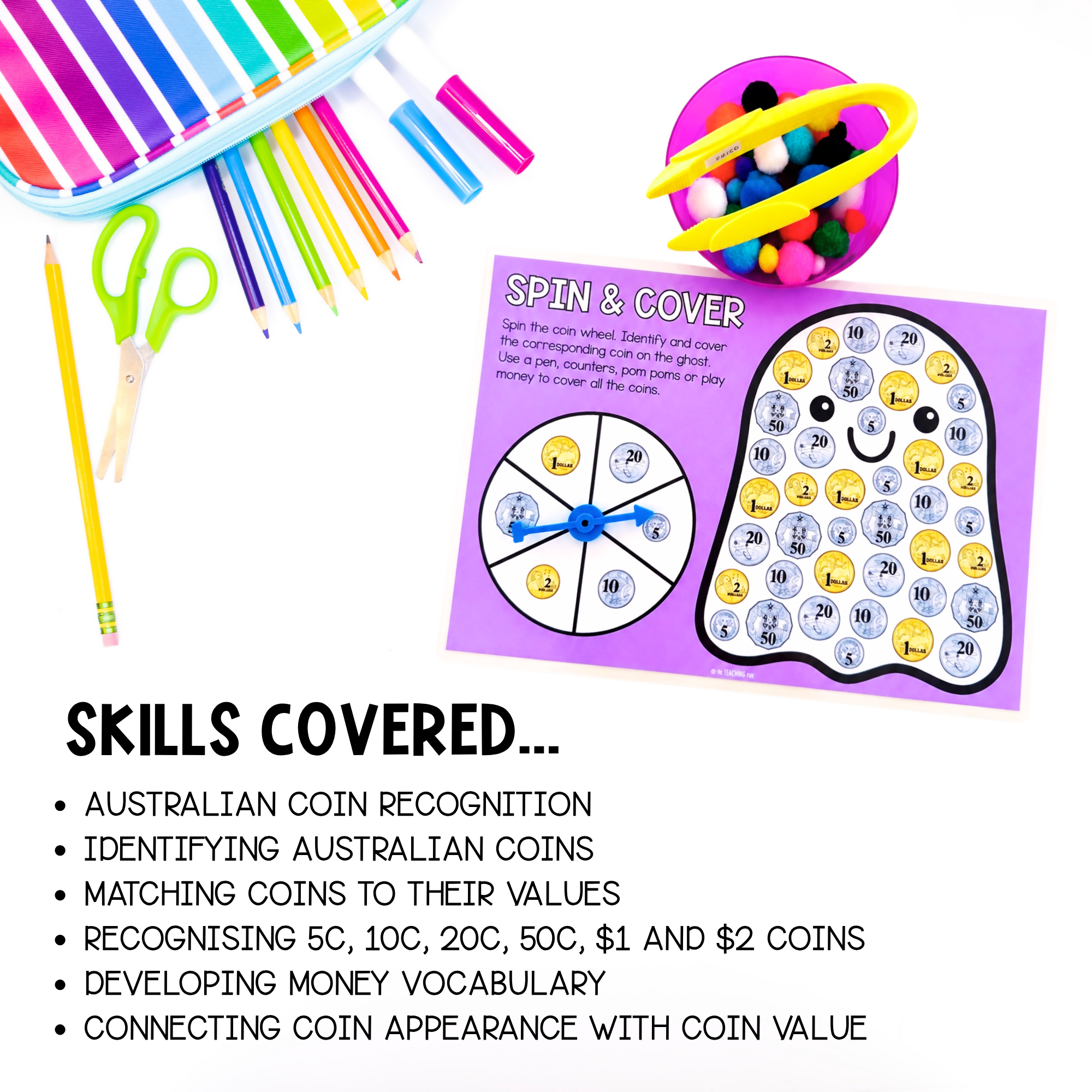 Halloween Maths | Spin & Cover Australian Coins | Money Mats