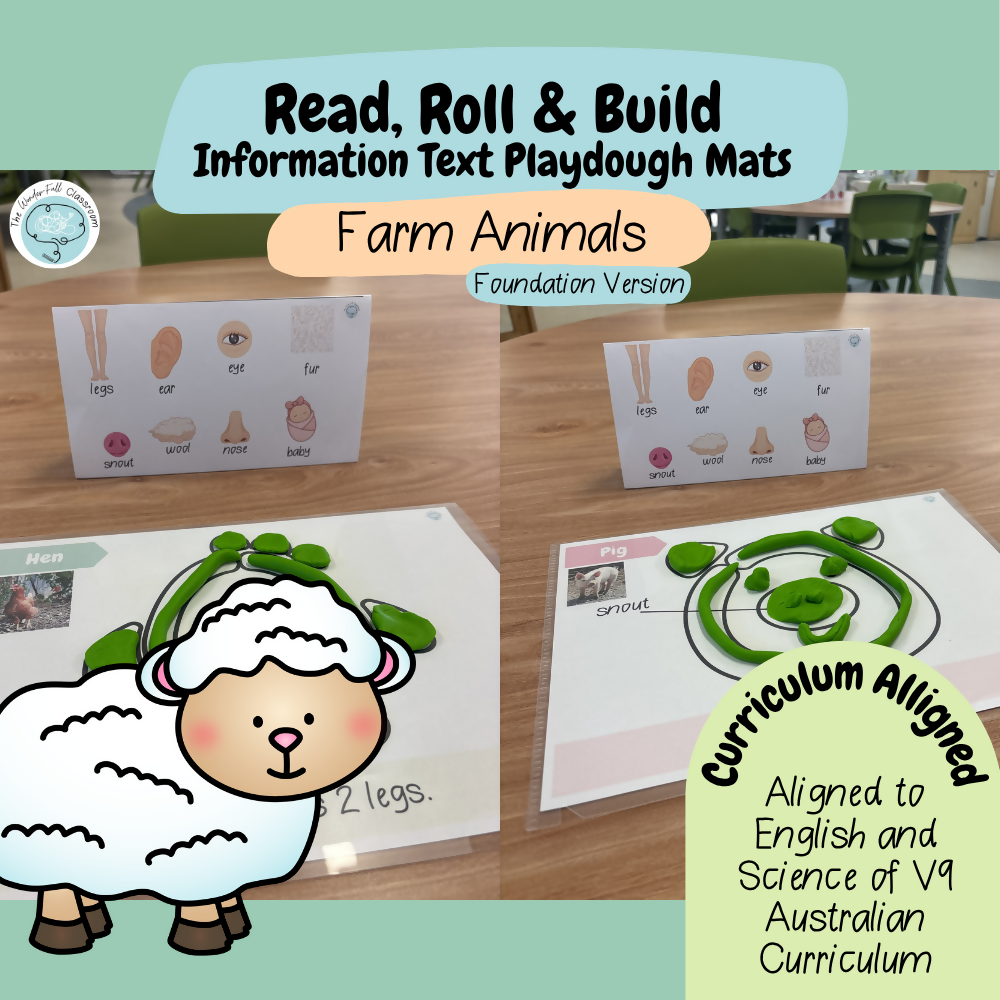 Read, Roll & Build | Foundation Information Text Playdough Mats | Farm Animals