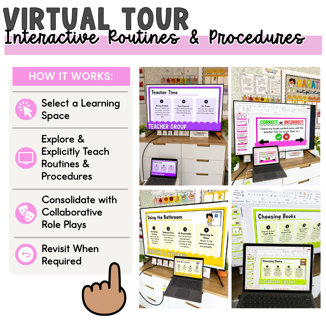 Back to School Routines and Expectations Virtual Classroom Tour with Collaborative Role Play Cards I EDITABLE