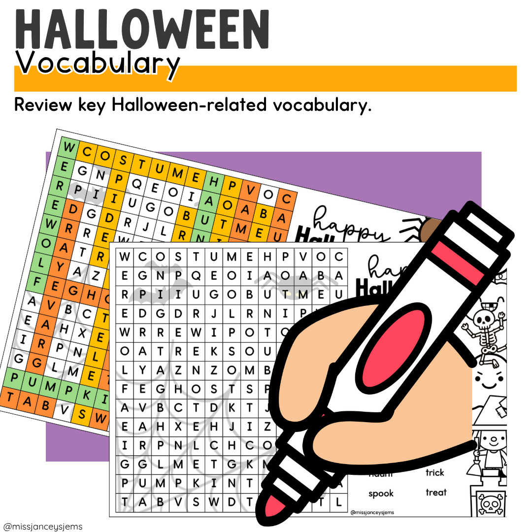 Free Halloween Activities I Halloween Word Search, Morning Work & Alphabet Challenge