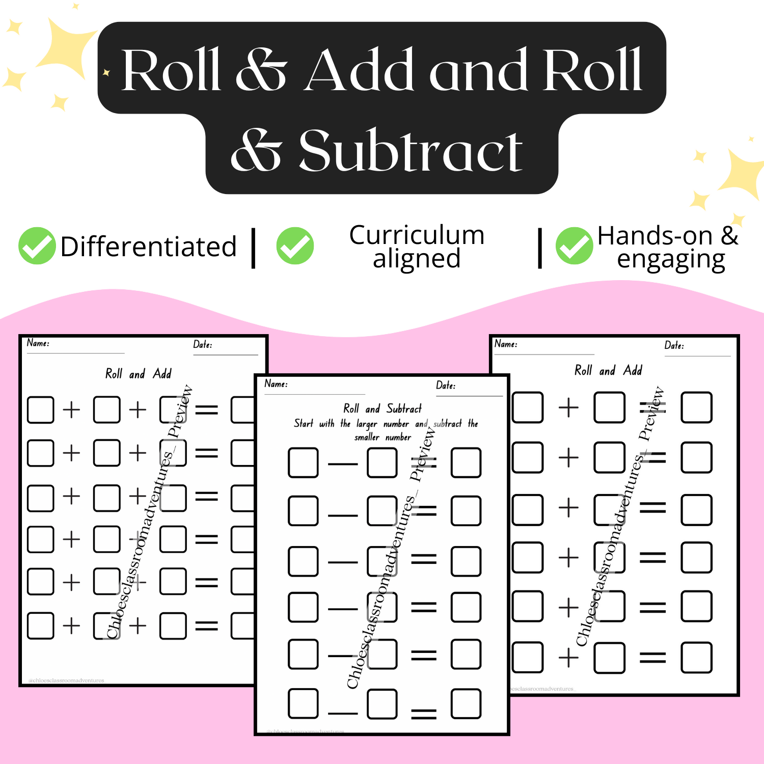 Roll and Add & Subtract Worksheets (Dice Maths Activities)