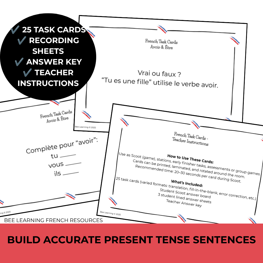 French Avoir & Être Present Tense Activities | Task Cards & Practice | Year 7–8