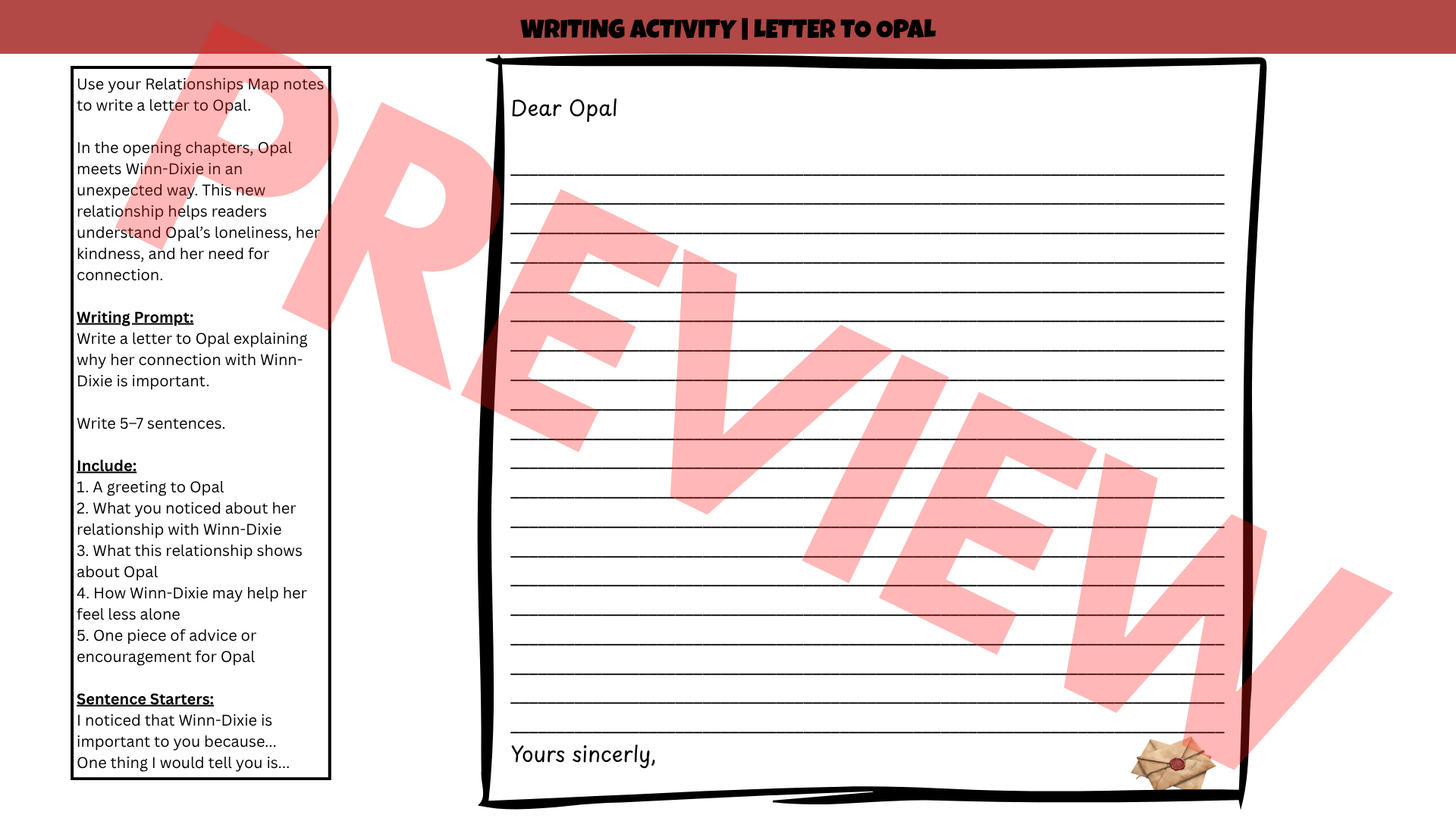 Because of Winn-Dixie No-Prep Sub Plan | Novel Study Literacy Activities Lesson | Years 4–6 PDF