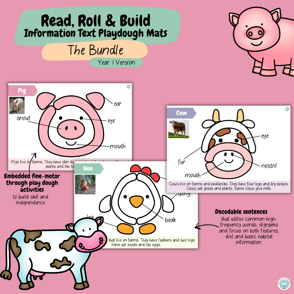 Information Playdough Mats BUNDLE | Year 1 | Farm & Zoo Animals
