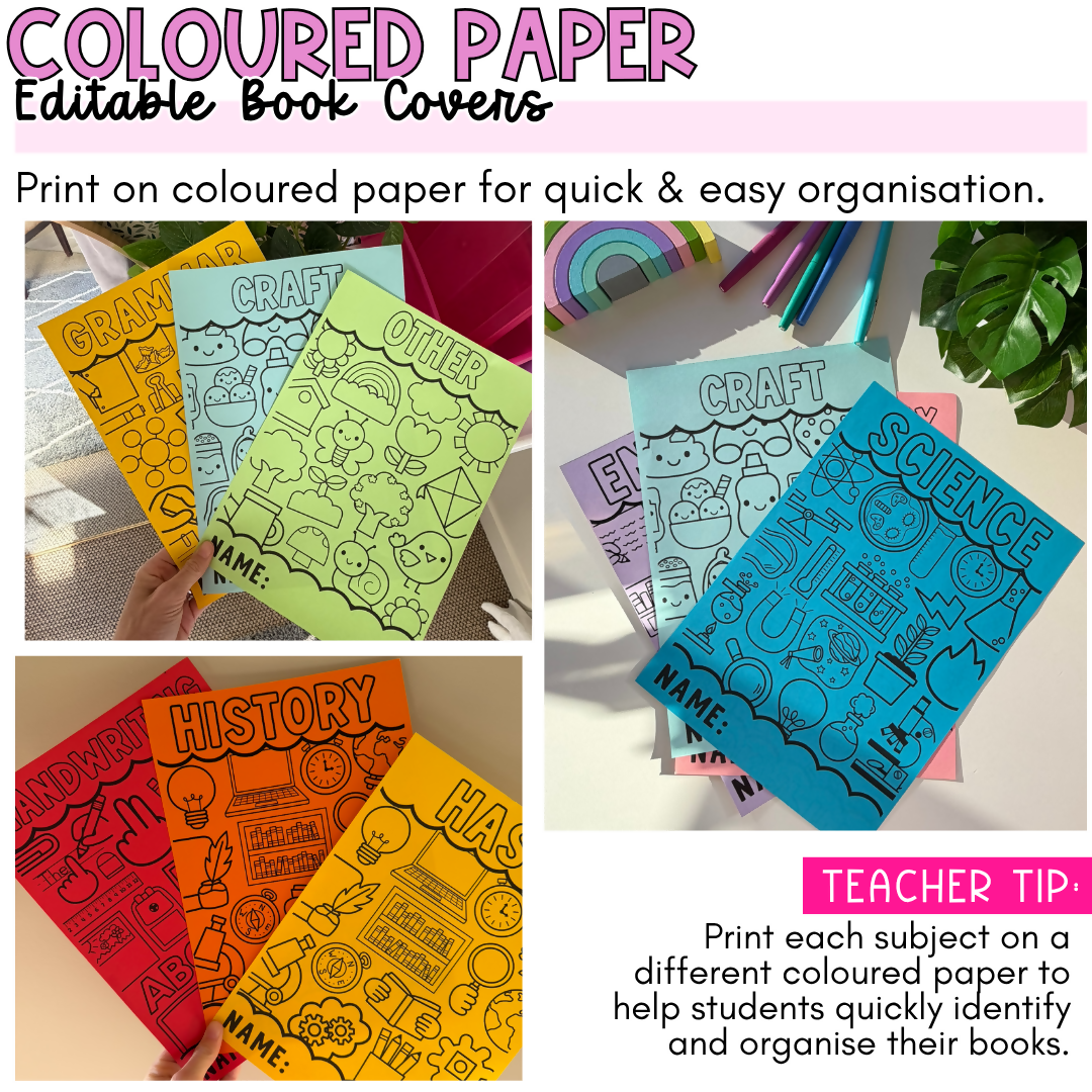 Subject Book Covers & Cover Pages | Back to School Colouring Pages I Editable
