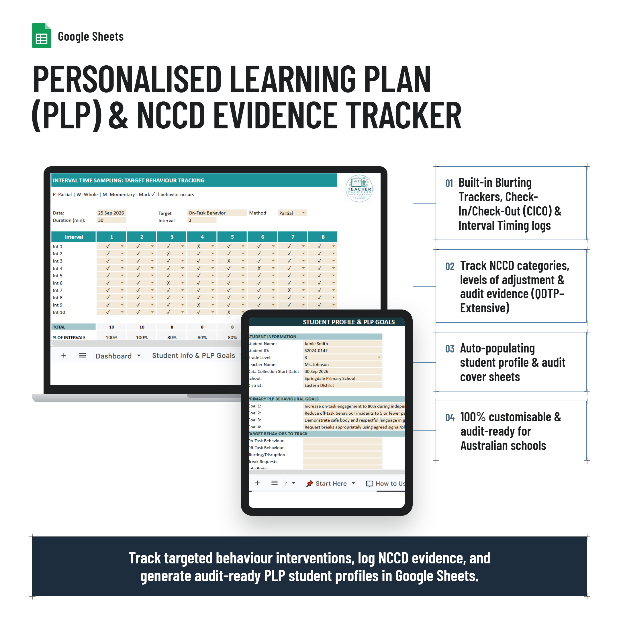 Personalised Learning Plan (PLP) & NCCD Evidence Trackers| Google Sheets