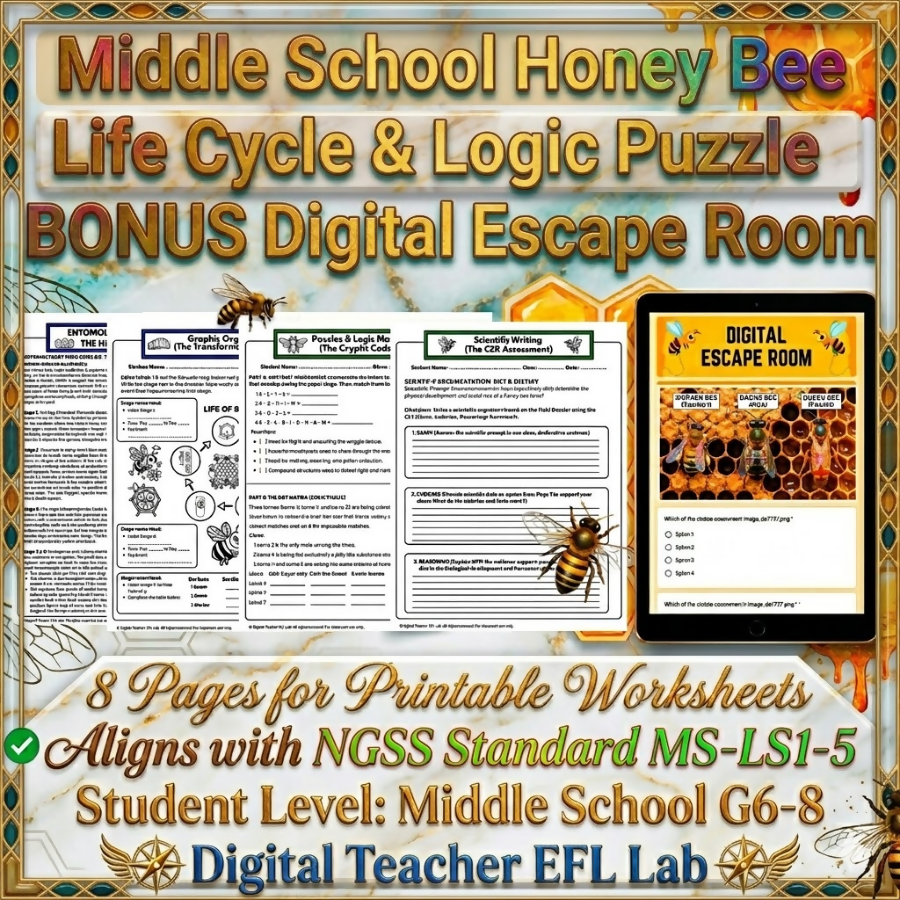 Middle School Honey Bee Life Cycle & Logic Puzzle | BONUS Digital Escape Room