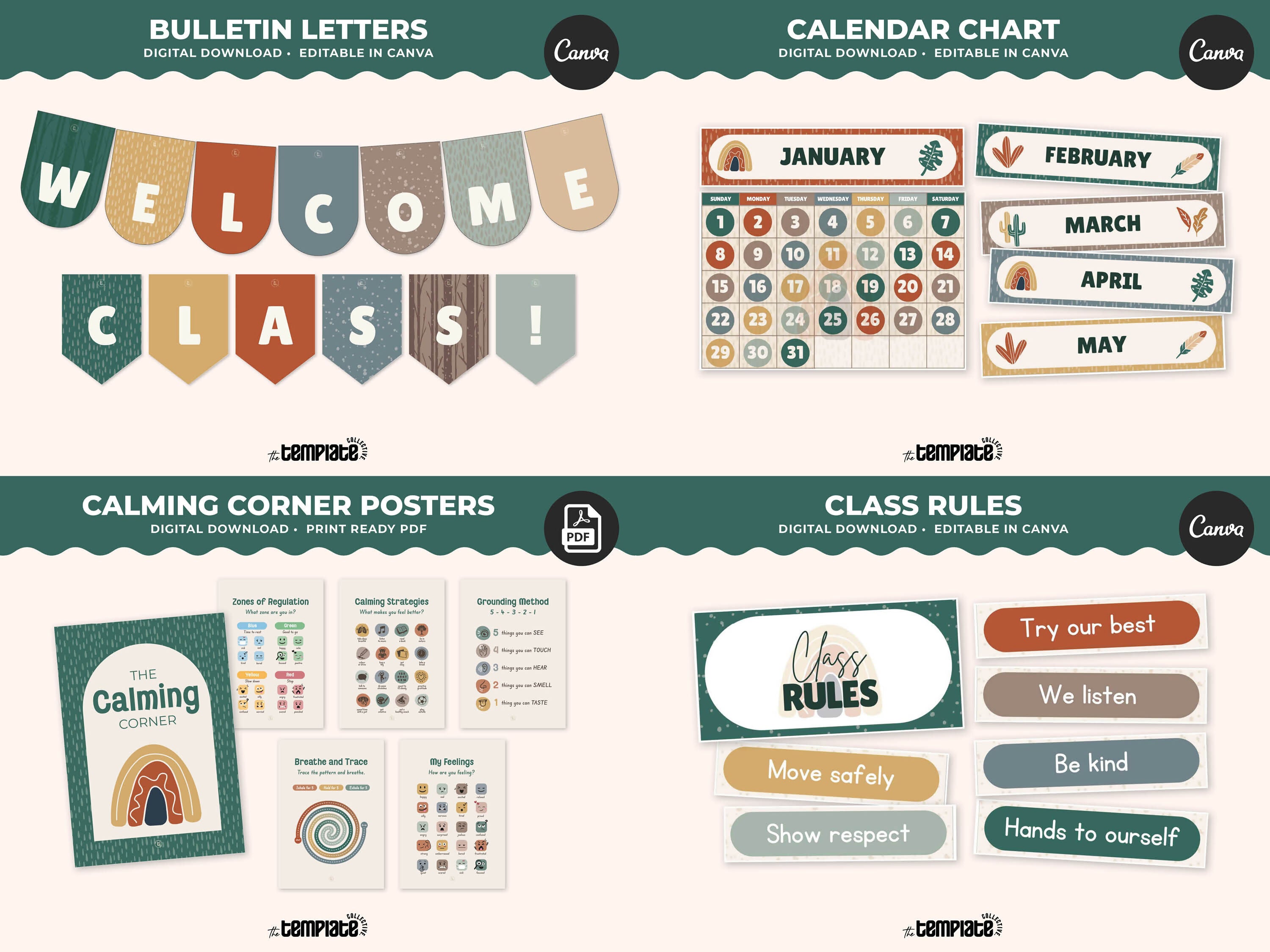 Moss & Maple Classroom Decor Bundle • Boho Woodland Classroom Theme • Bulletin Board Decor • Teacher Resources • Editable & Printable