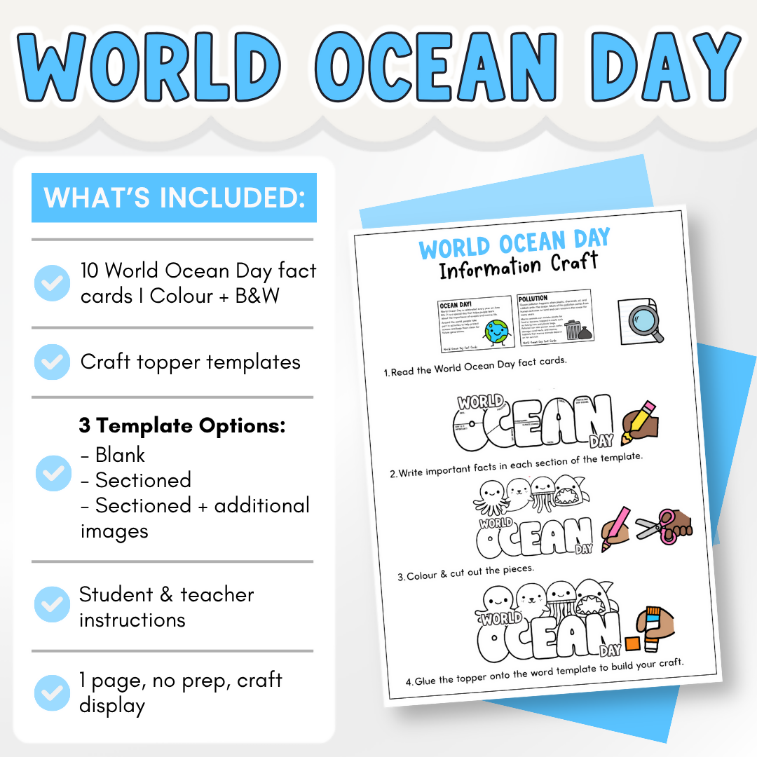 World Ocean Day Ocean Facts Craft | Ocean Conservation Activity & Craft Display