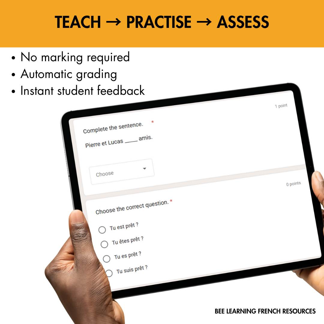 French Être Present Tense Assessment | Self-Checking Grammar Quiz | Year 7–9