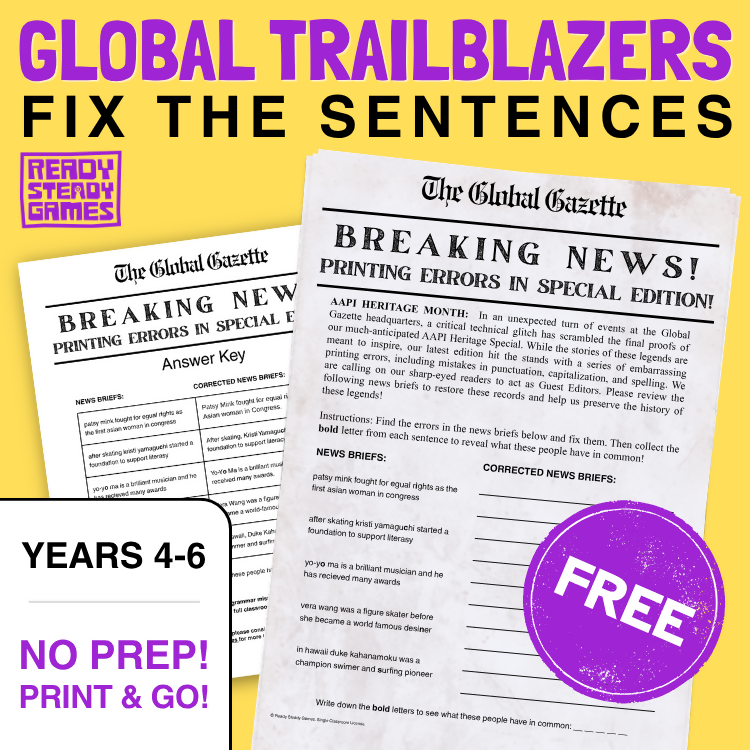 FREE Global Trailblazers | Sentence Fixer | Grammar Mission & Puzzle | Years 4-6