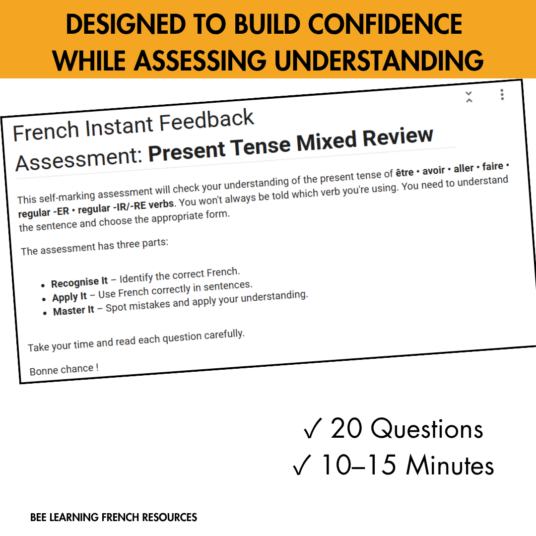 French Present Tense Mixed Review | Self-Marking Google Forms Assessment