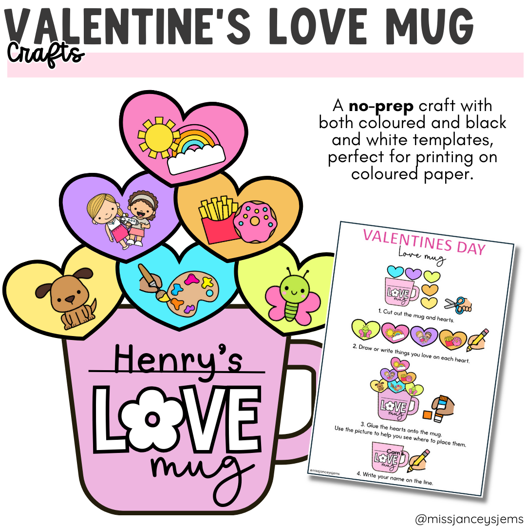 Valentines Day Name Craft I No Prep February Craft Activities and Bulletin Board