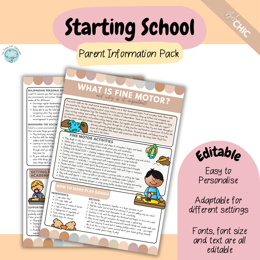 Multiple Colour Themes | Starting School - Editable Parent Handouts