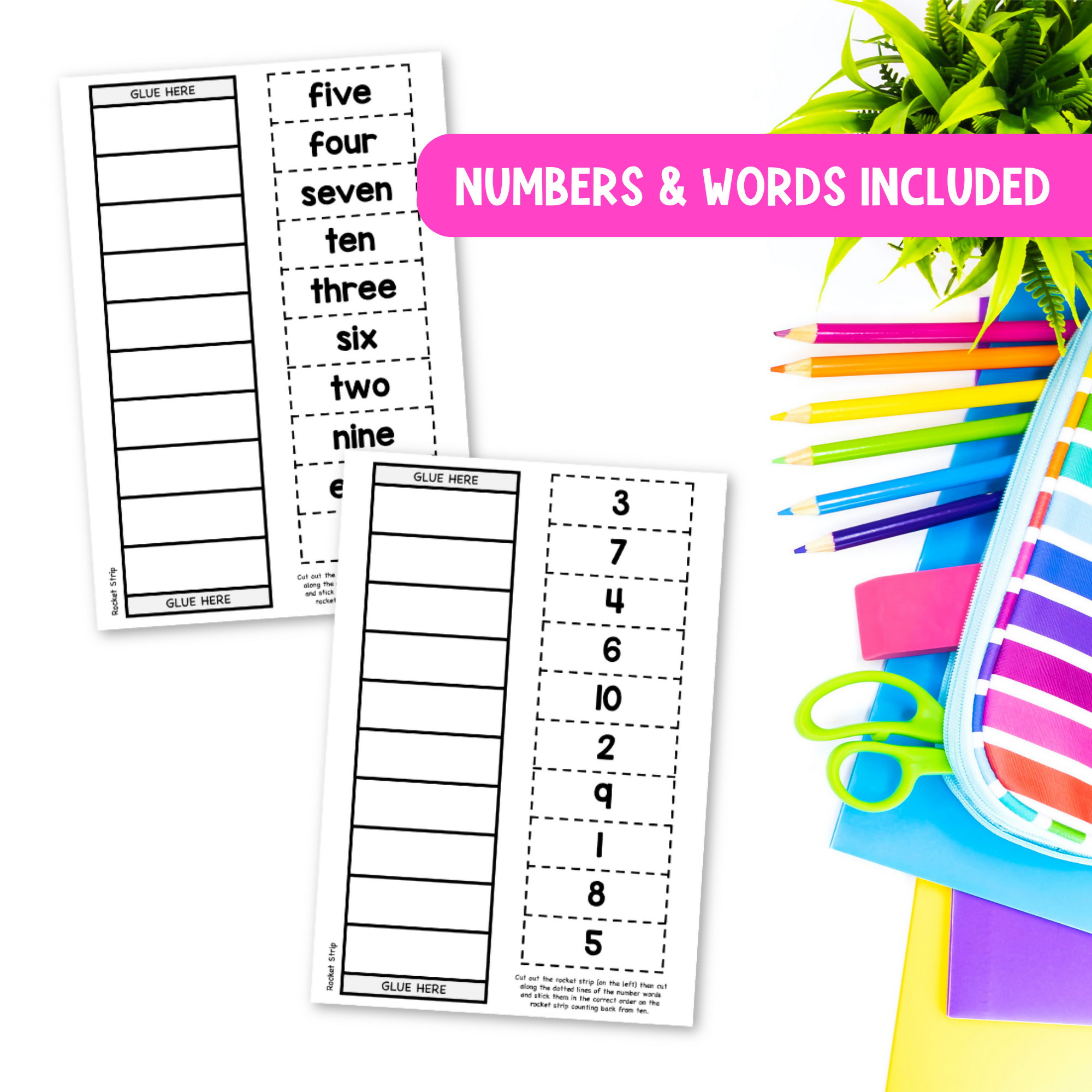 Reverse Rocket Counting Backwards from 20 Cut & Paste Activity