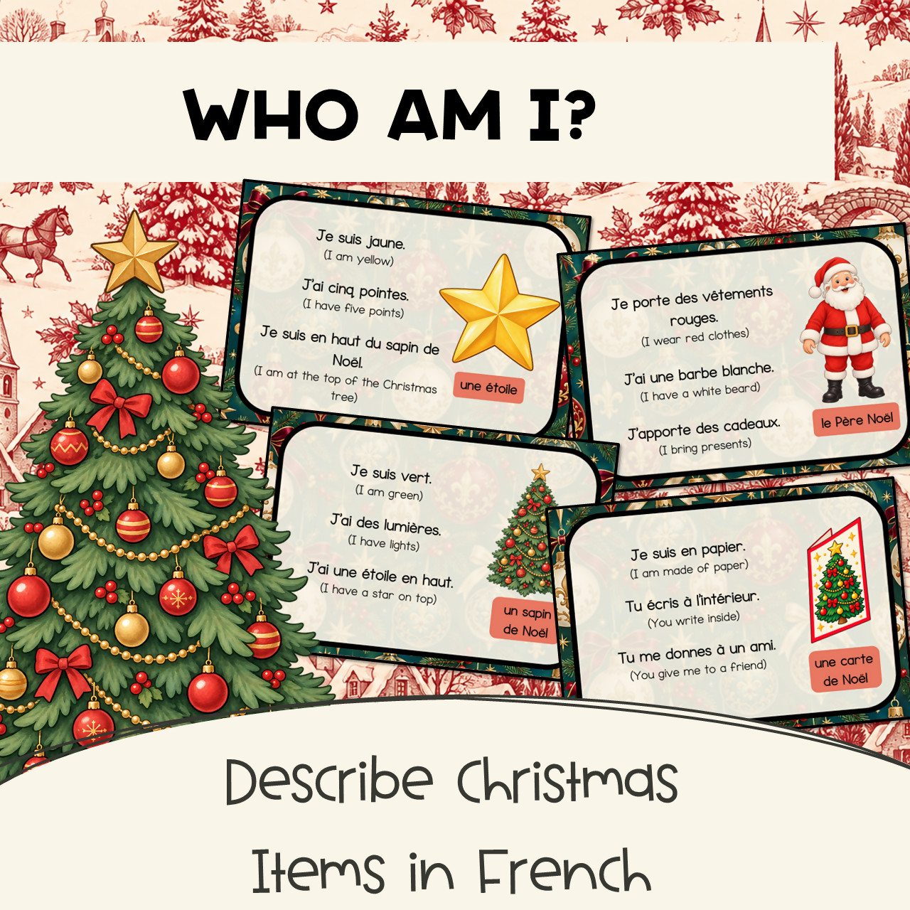 French Christmas Games | Noël Vocabulary | Memory, Snap, Five in a Row & Who am I?
