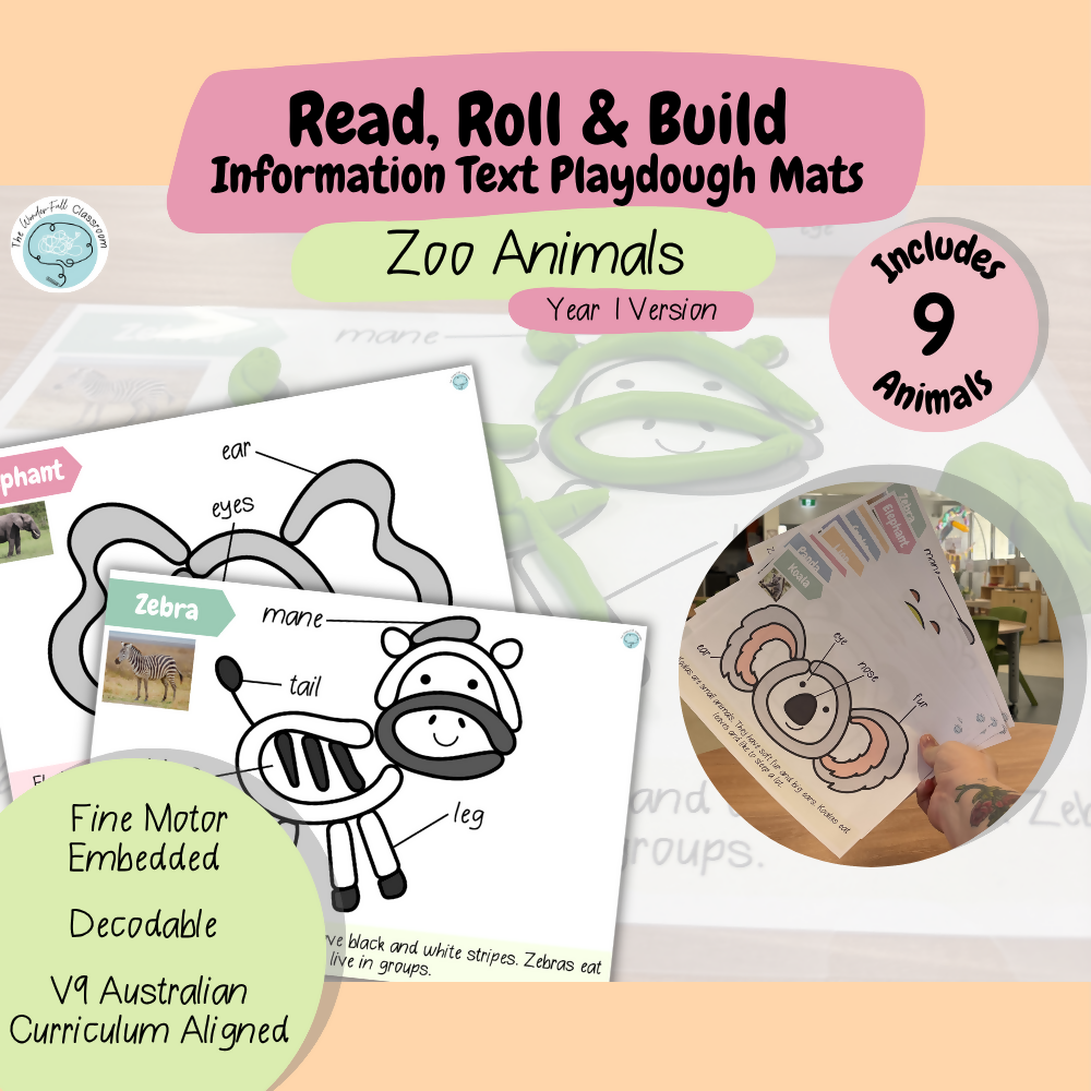 Read, Roll & Build | Year 1 Information Text Playdough Mats | Zoo Animals