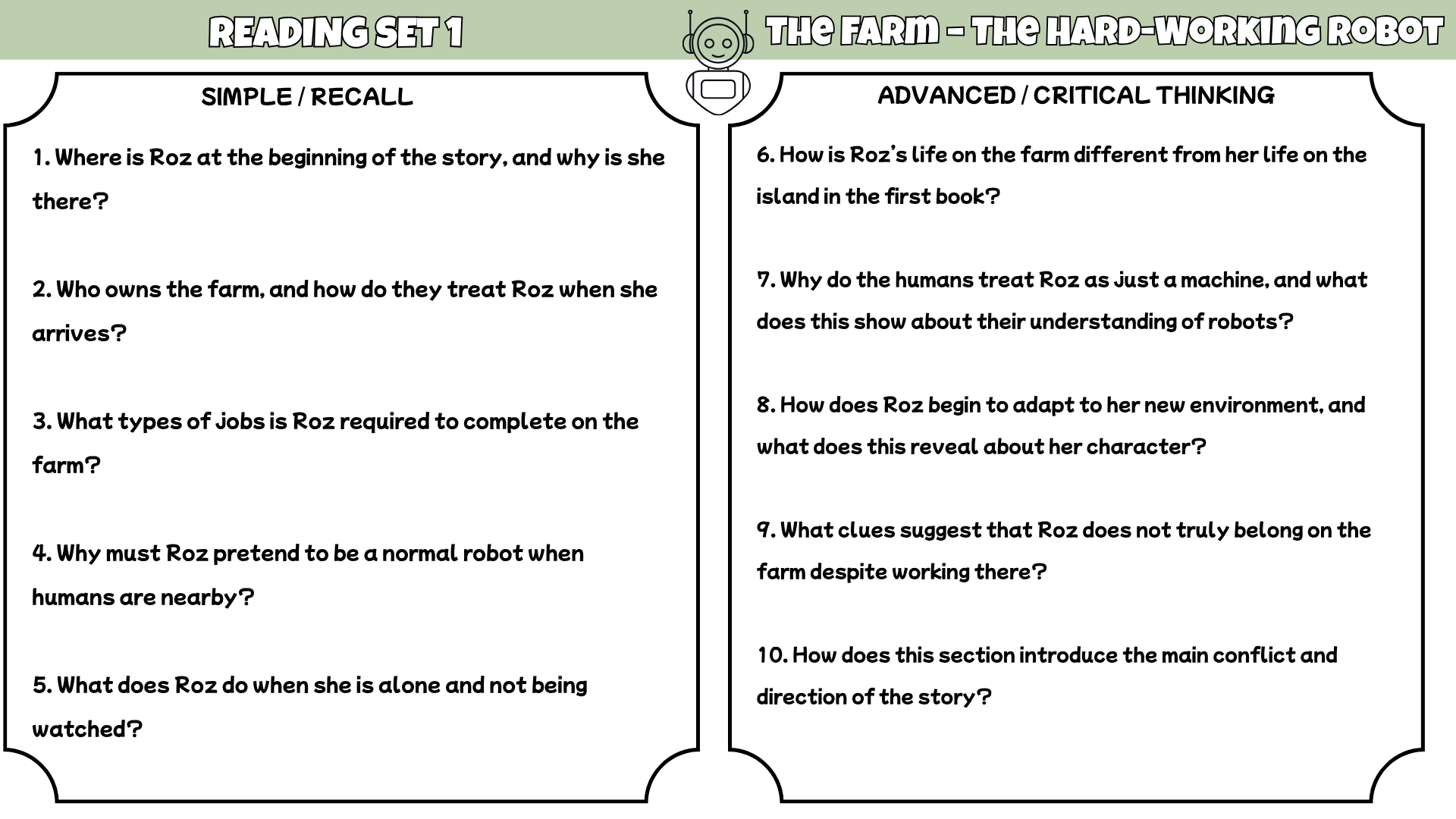 The Wild Robot Escapes Comprehension Questions and Answer Key PDF | Peter Brown Novel Worksheets for Grades 3–6