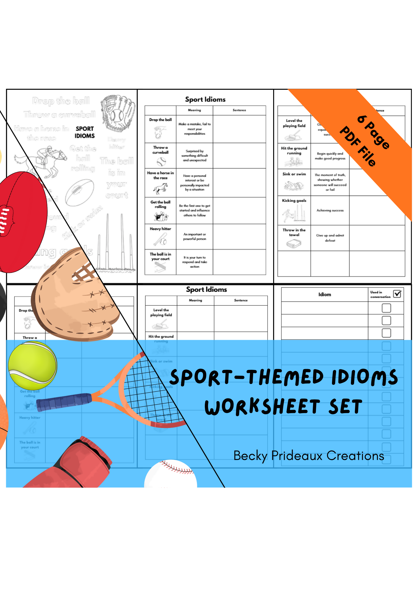 Sport Idioms Worksheet Bundle (6 Pages)