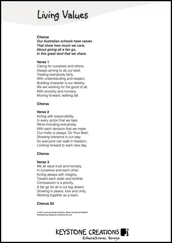 'LIVING VALUES' (Grades K-12) ~ Curriculum Song & Lesson Materials I Values I Ethics I