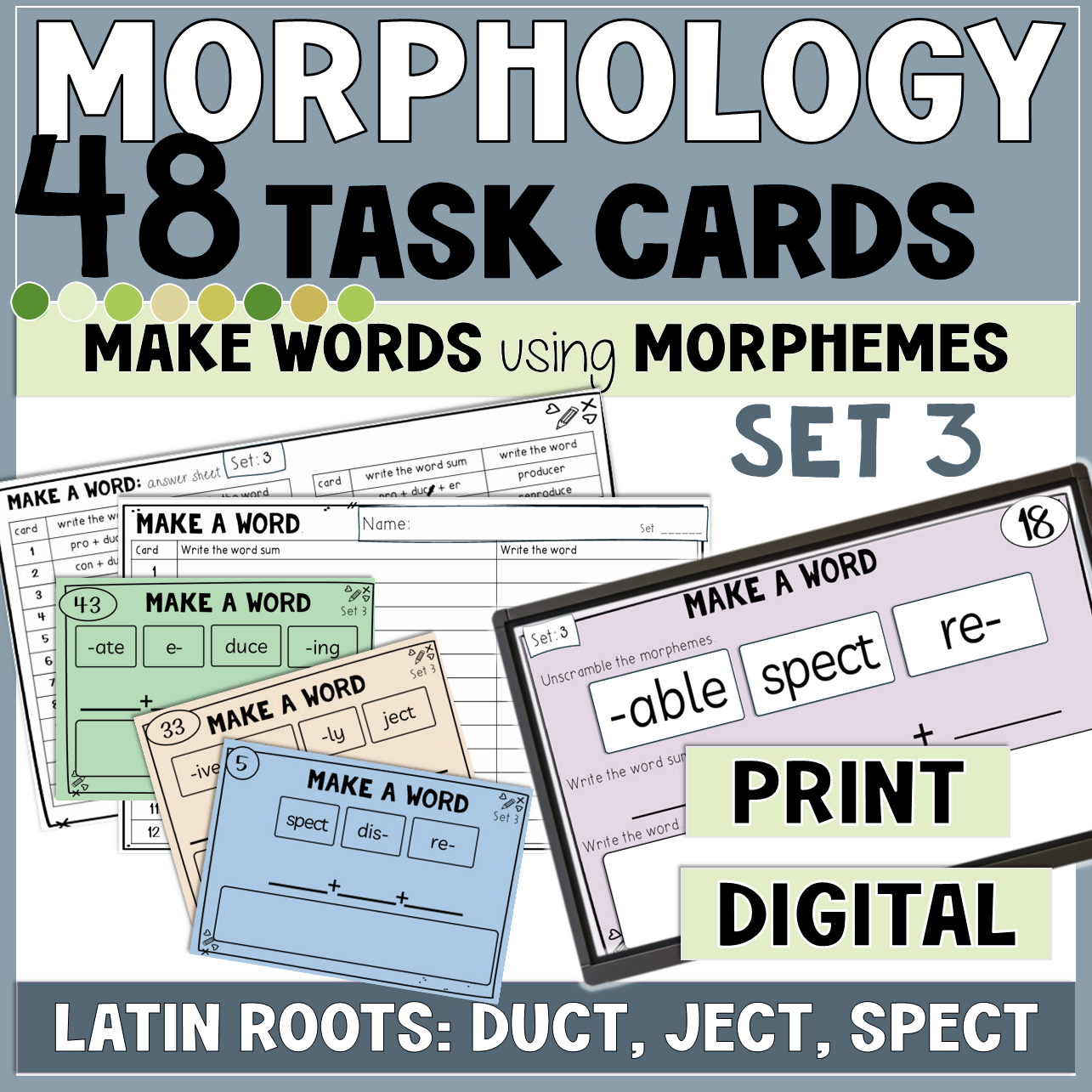 MORPHOLOGY TASK CARDS | WORD BUILDING WITH LATIN ROOTS | DUCT - SPECT - JECT