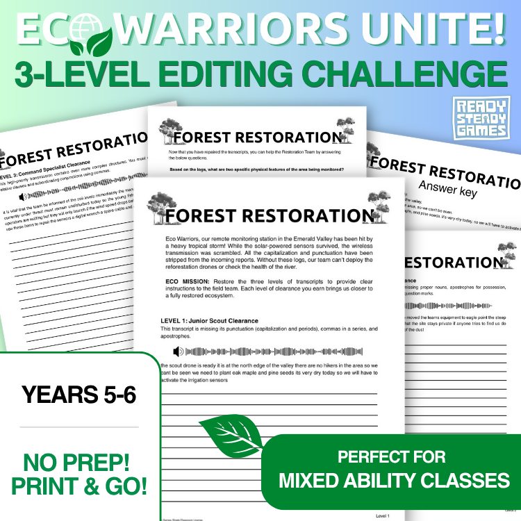 Eco Warrior 3-Level Editing Challenge | Differentiated Grammar | Years 5-6