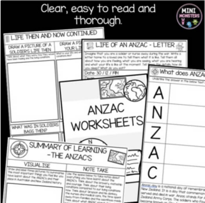 ANZAC Day Worksheets Year 3-5 Australian Curriculum
