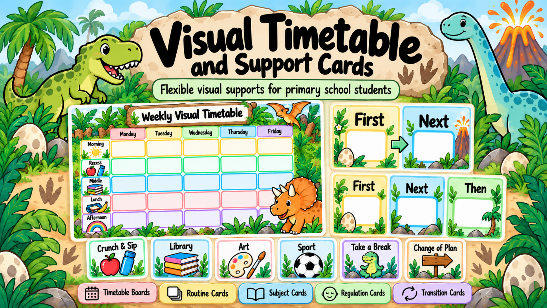 Dinosaur Visual Timetable & Support Cards | Primary Visual Supports